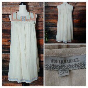 World Market Shift Dress S/M Embroidered Linen Blend Boho Hippie Peasant